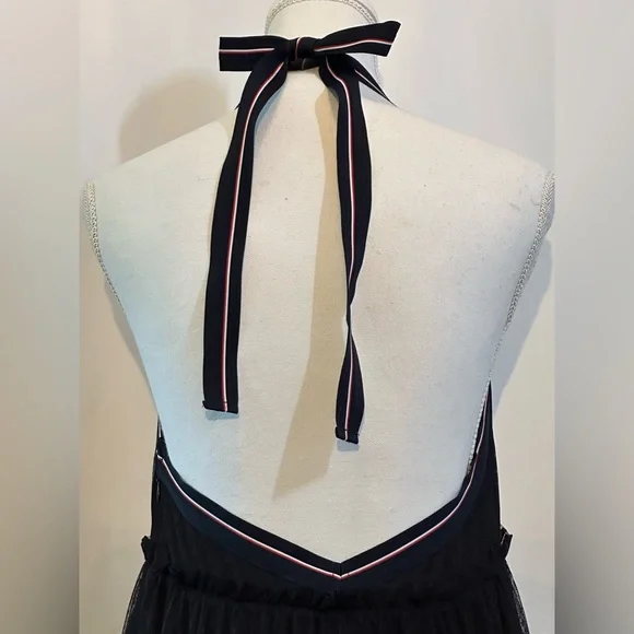 Maeve Anthropologie black tulle dress with white red and navy halter size 8 - Picture 10 of 14